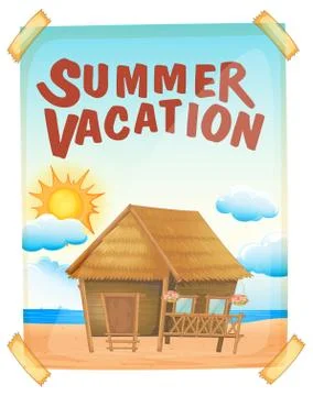 Summer vacation poster on the wall Stock Illustration