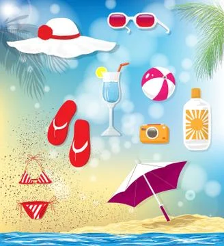 Summer vacation related objects Stock Illustration