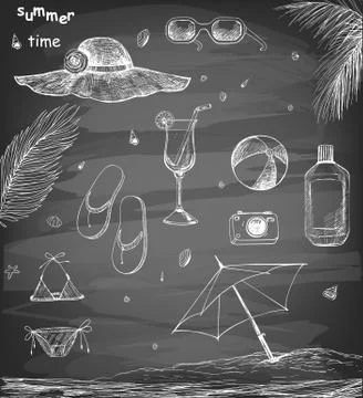 Summer vacation related objects Stock Illustration