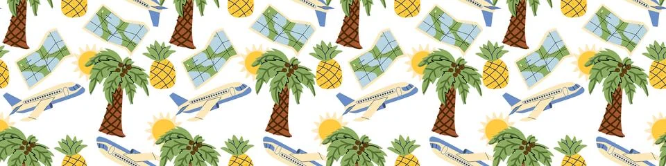 Summer vacation seamless border pattern isolated on white. Stock Illustration