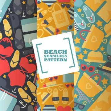 Summer vacation seamless pattern, vector illustration. Seaside resort items and Illustrazione stock