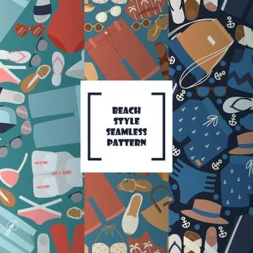 Summer vacation seamless pattern, vector illustration. Seaside leisure clothes Stock Illustration
