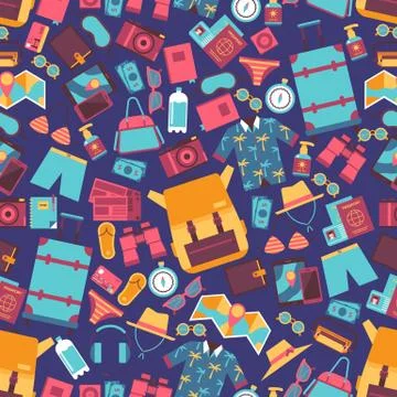 Summer vacation seamless pattern, vector illustration. Seaside leisure clothes Stock Illustration