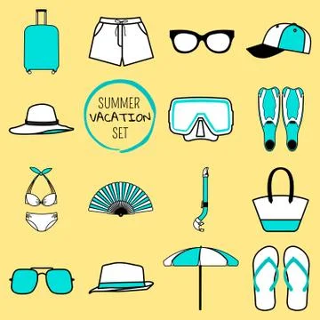 Summer vacation set. Summer things. Stock Illustration