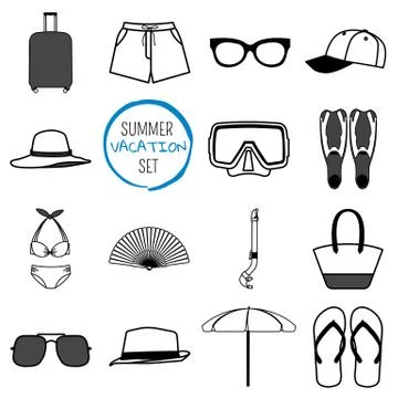 Summer vacation set. Summer things. Stock Illustration