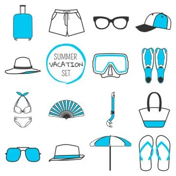 Summer vacation set. Summer things. Stock Illustration