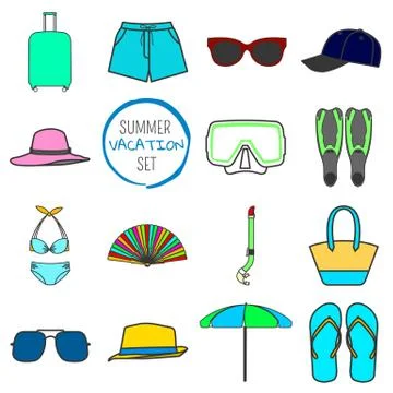 Summer vacation set. Summer things. Stock Illustration