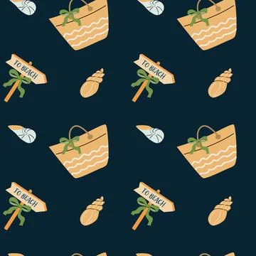 Summer vacation stickers with shells and beach signs for creative design Stock Illustration