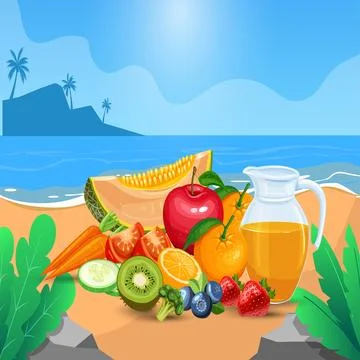 Summer vacation, Summer beach poster illustration vector Stock Illustration