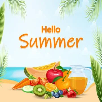 Summer vacation, Summer beach poster illustration vector Design. Stock Illustration