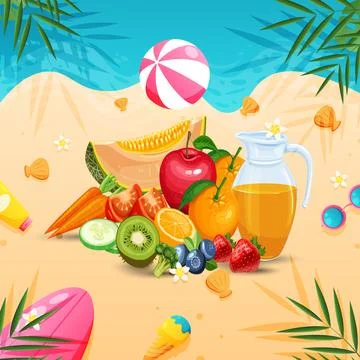 Summer vacation, Summer beach poster illustration vector Template. Stock Illustration