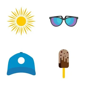 Summer vacation sun glasses cap popsicle flat icons Stockillustratie