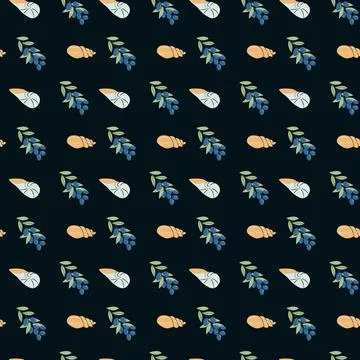 Summer vacation themed shells and leaves sticker pattern design for creative Stock Illustration