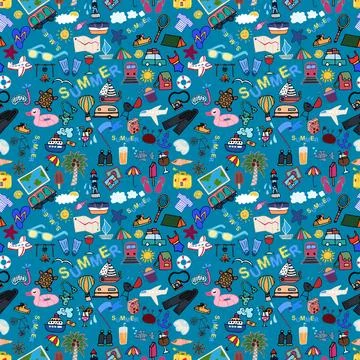 Summer, Vacation, Travel, Seamless pattern Stock Illustration