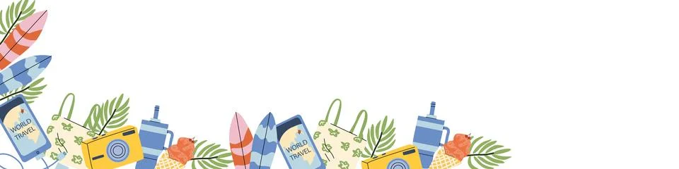 Summer vacation trip background, corner border for traveling planer or dairy Stock Illustration