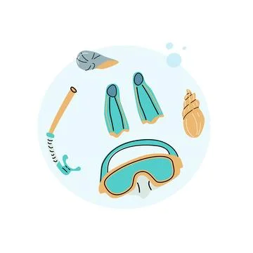 Summer vacation underwater diving elements background with seashells. Illustrazione stock