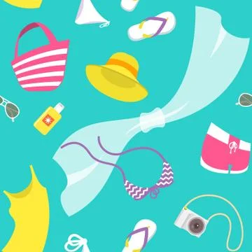 Summer vacation vector flat style seamless background pattern Stock Illustration