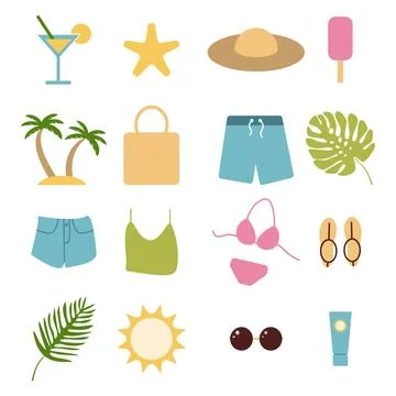 Summer vacation, vector set. Illustrazione stock