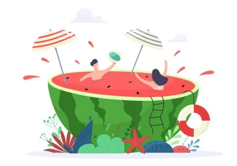 Summer vacation vibe vector concept illustration. Tiny people enjoy relaxing and イラスト素材