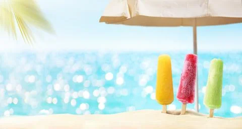 Summer vacations background concept. Copy space. Cool and tasty popsicles Stock Photos