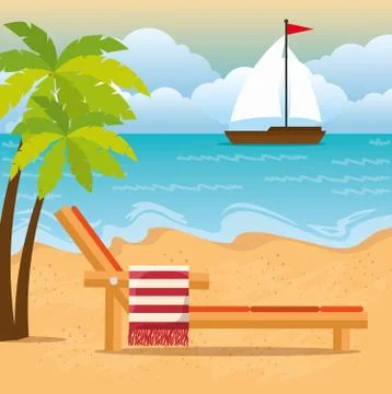Summer vacations beach with icons イラスト素材