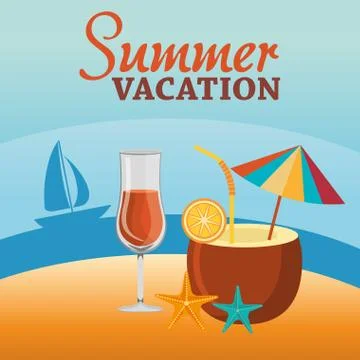 Summer vacations beach with icons Stock Illustration