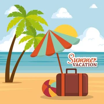 Summer vacations beach with icons イラスト素材