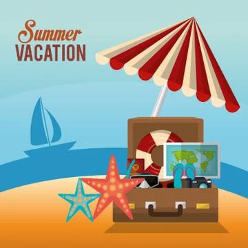 Summer vacations beach with icons 库存插图