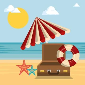 Summer vacations beach with icons 스톡 일러스트