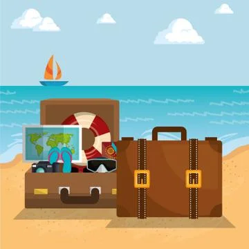 Summer vacations beach with icons イラスト素材
