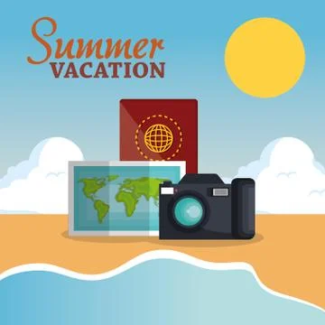 Summer vacations beach with icons Stockillustratie