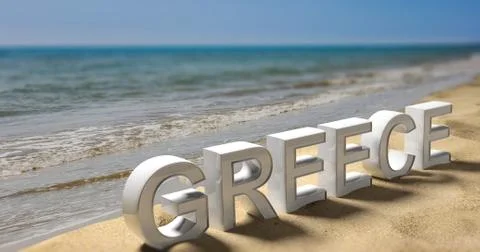 Summer vacations concept. Summer text on a sandy beach. 3d illustartion イラスト素材