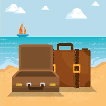 Summer vacations with suitcases Stockillustratie