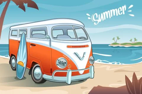 Summer Van on the Beach Illustrazione stock