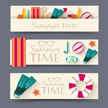 Summer vecetion time horizontal banners vector illustration concept Stock Illustration
