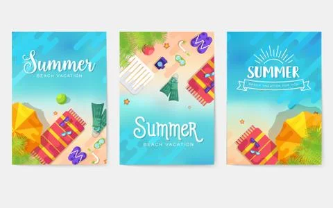 Summer vecetion time  vector brochure cards set. Ecology template of flyea Stock Illustration
