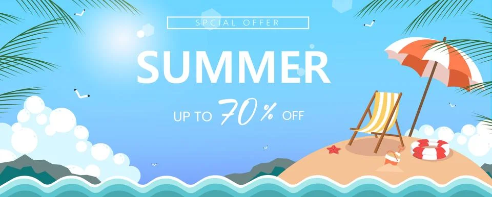 Summer vector background with beach illustrations for banners, cards, flyers 스톡 일러스트