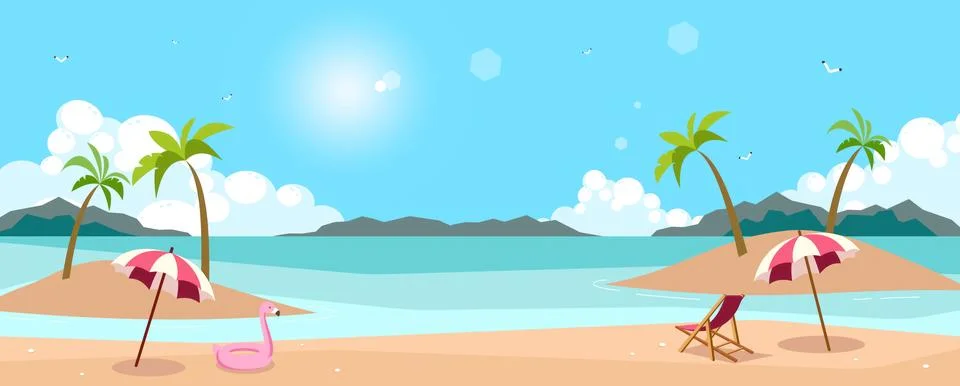 Summer vector background with beach illustrations for banners, cards, flyers Stock Illustration