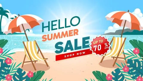 Summer vector background with beach illustrations for banners, cards, flyers Stock Illustration