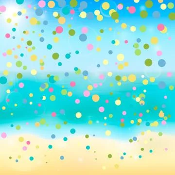 Summer vector background with tropical beach, sea and sky. Blurred bokeh and  Stock Illustration