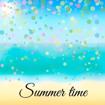 Summer vector background with tropical beach, sea and sky. Blurred bokeh and  Stock Illustration