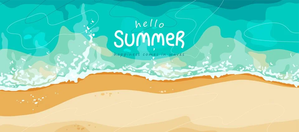 Summer vector background. Tropical ocean beach banner with yellow sand and blue Stock Illustration