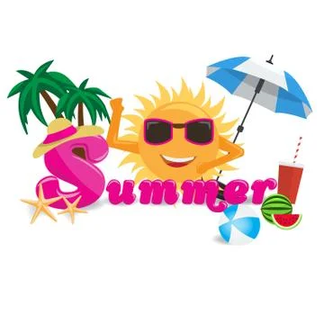 Summer vector banner design concept with summer cartoon calligraphy with summer Stock Illustration