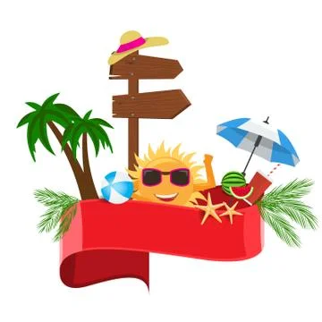 Summer vector banner design concept with Red empty ribbon for your text. Stock Illustration