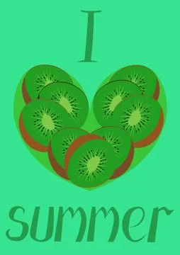 Summer vector card with heart made of fruits. I love summer. Stock Illustration