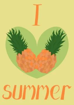 Summer vector card with heart of pineapples. I like summer. Stock Illustration
