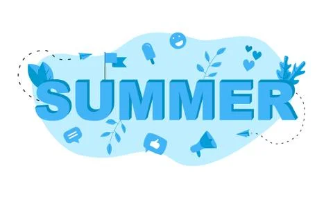 Summer vector design blue lettering illustration with icon.	 Stock Illustration