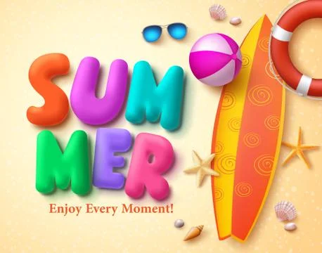 Summer vector design concept with colorful 3D text Stock Illustration