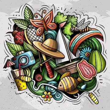 Summer vector doodles illustration. Stock Illustration