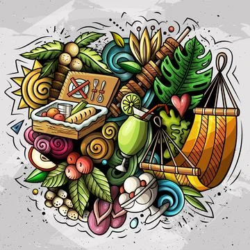Summer vector doodles illustration. Stock Illustration